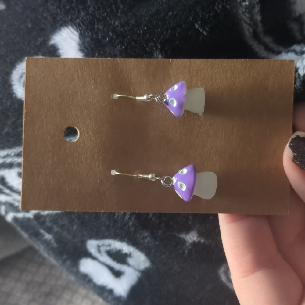💜Purple mushroom earrings